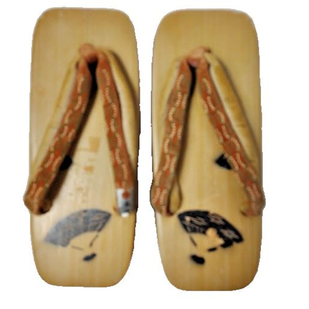 Vtg Japanese Geisha Fan Shoes Sandals Hair Pins Protection Sumidagawa Cloth Set - Picture 2 of 8